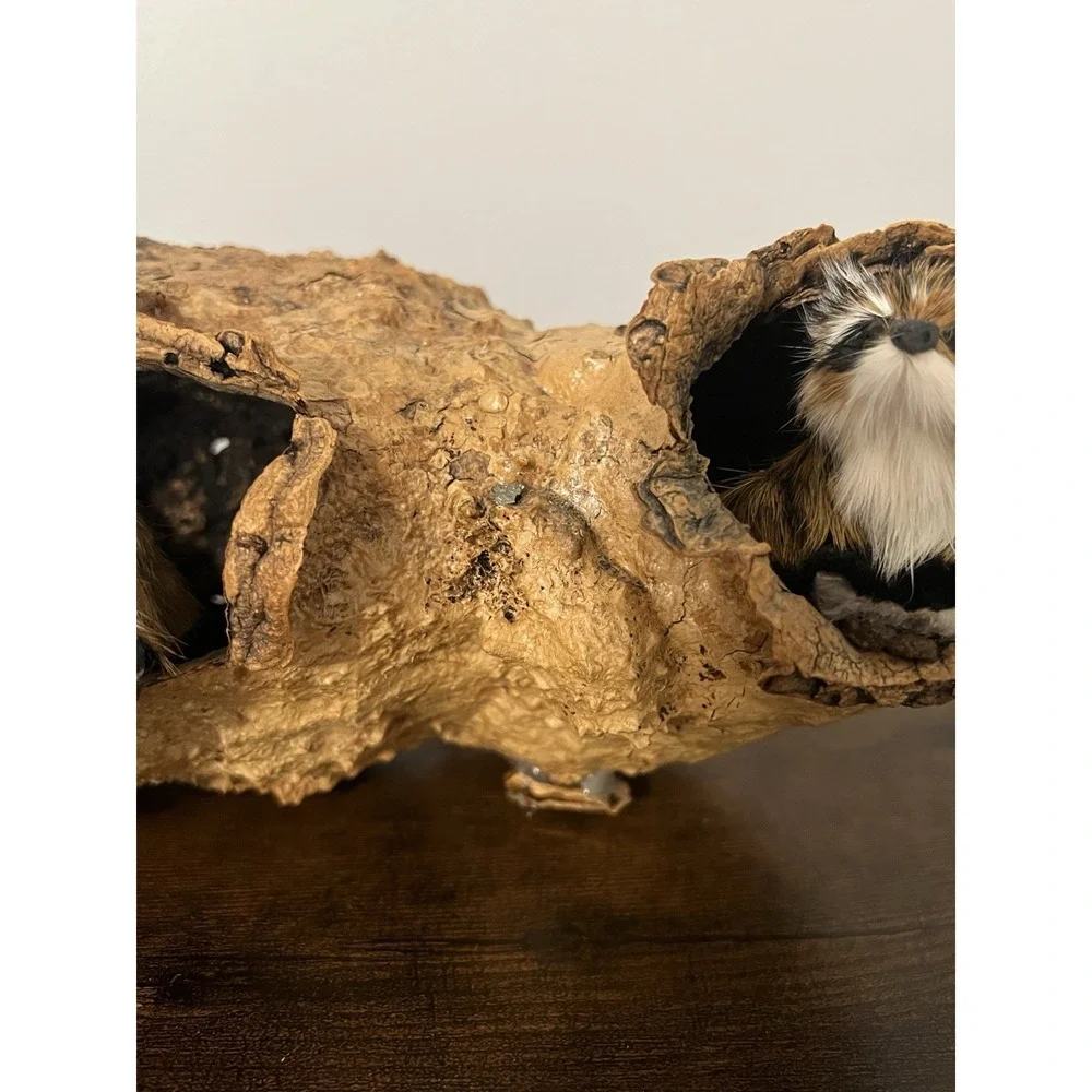 Faux Fur Woodland Critters in Cork Bark Log Display‎ Rustic Cabin Decor 10